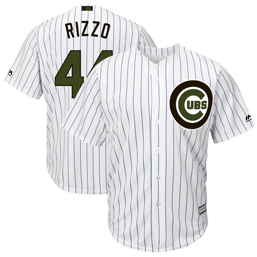Cubs #44 Anthony Rizzo White(Blue Strip) New Cool Base 2018 Memorial Day Stitched MLB Jersey